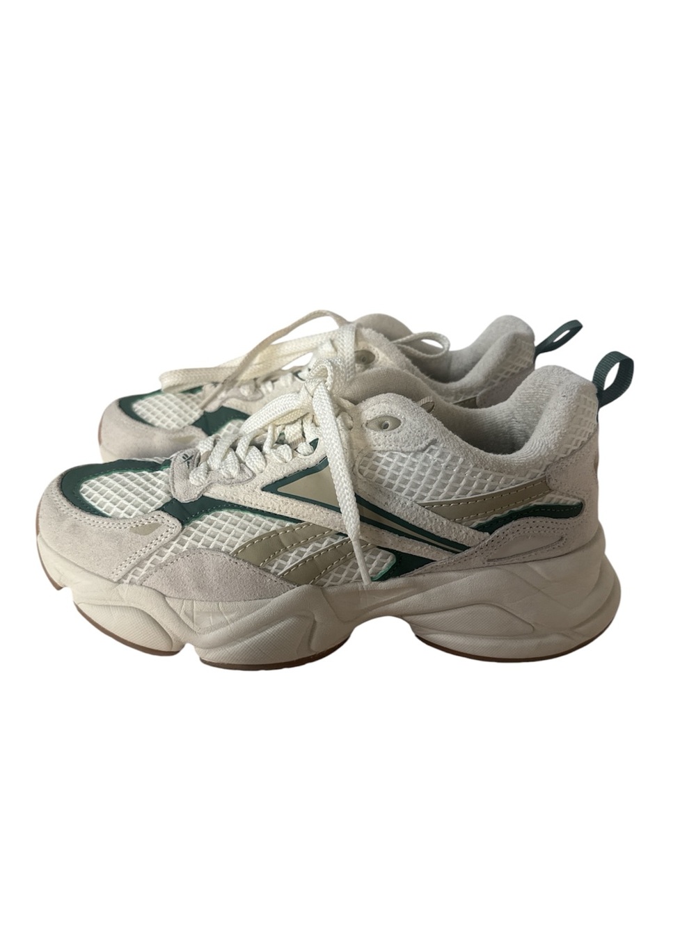 Reebok Cream and Dark Green Retro Chunky Sneakers EUC